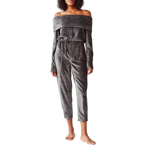 Out From Under ezra gray velour off shoulder jumpsuit - Picture 1 of 13